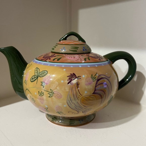 Danna Cullen hand-painted Strawberry Rooster Teapot. New and unused. - Picture 2 of 4